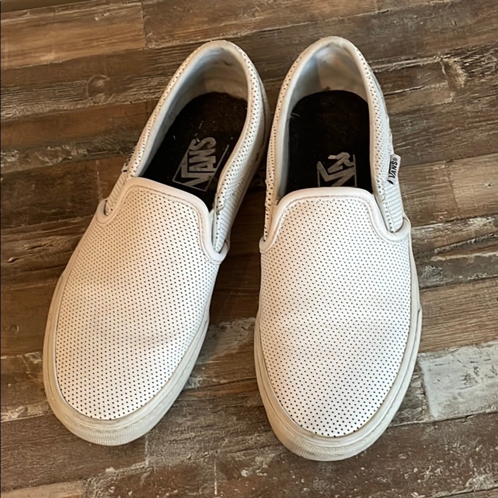 Vans Leather White Slip Ons 6
